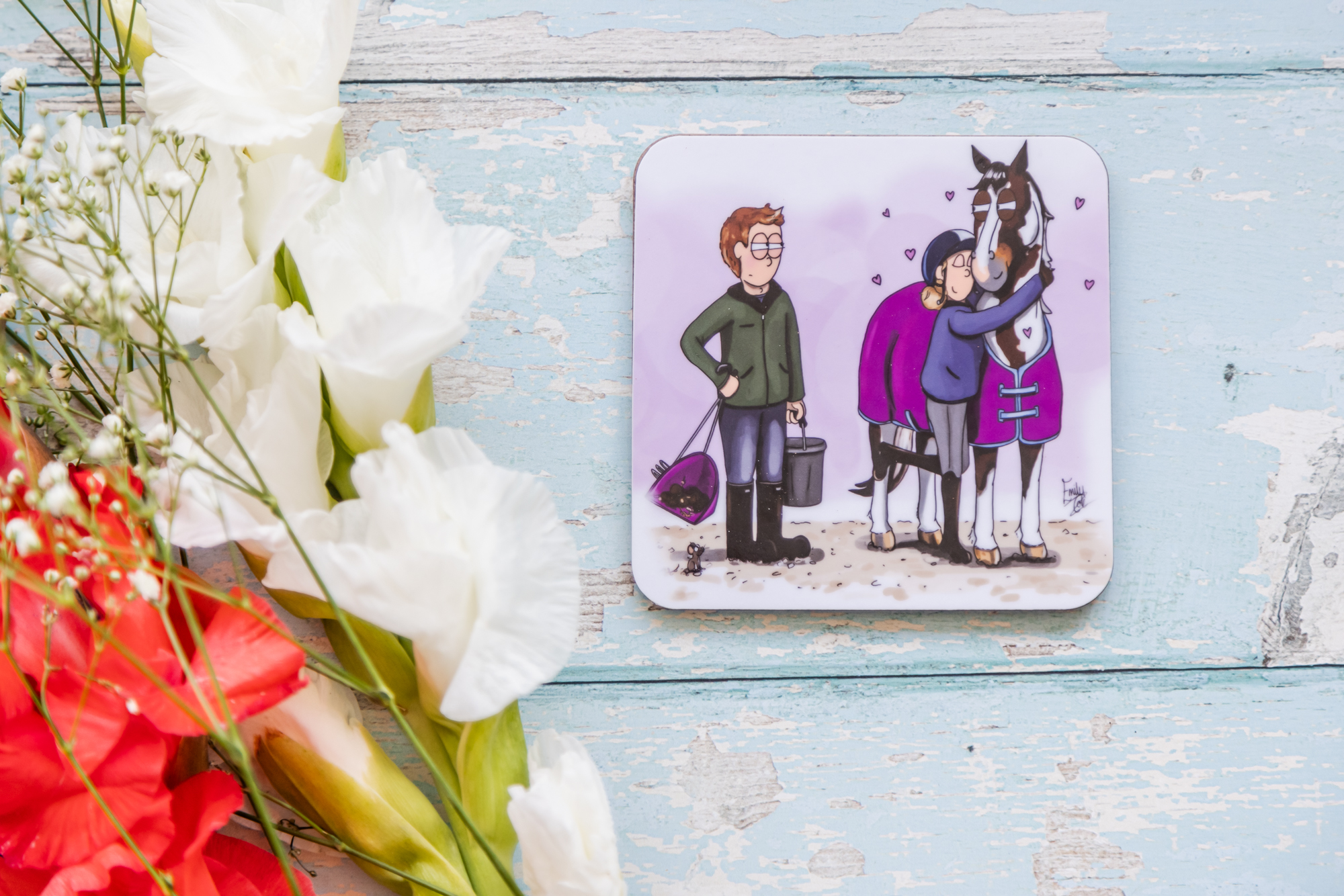 First love horse melamine coaster by Emily Cole Illustrations