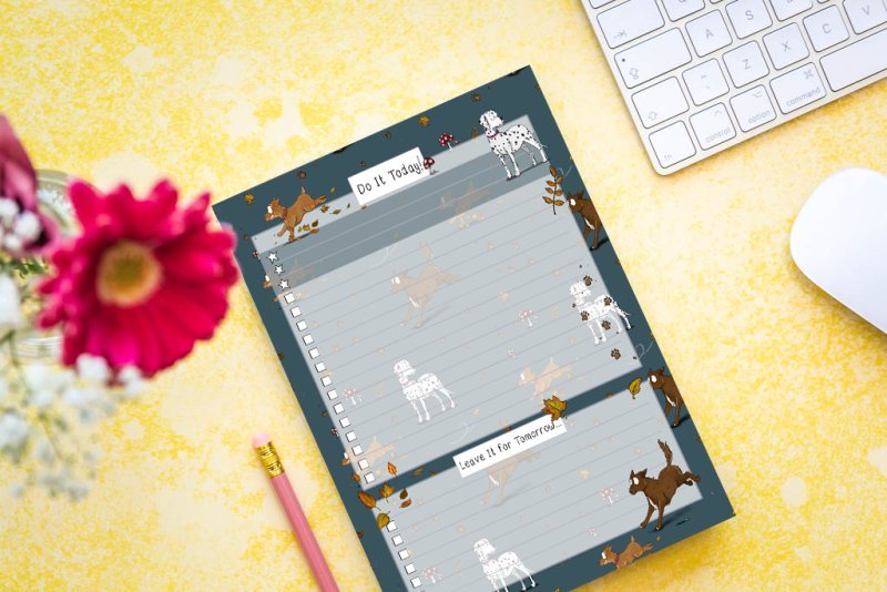 Whole pad New Muddy Paws dog patterned to-do list by Emily Cole Illustrations