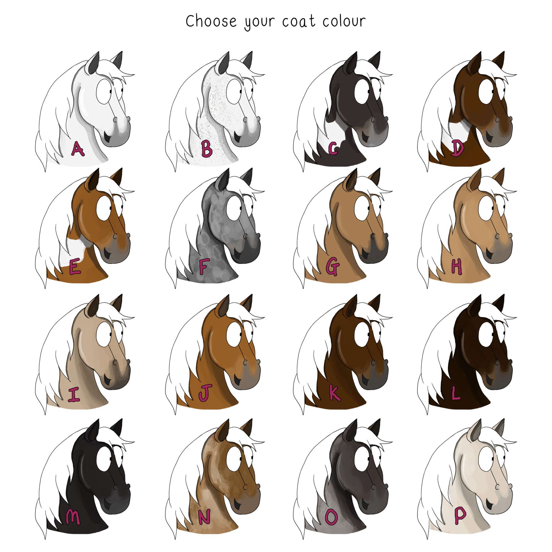 Custom Horse Illustration. Long Mane, coat colour options.