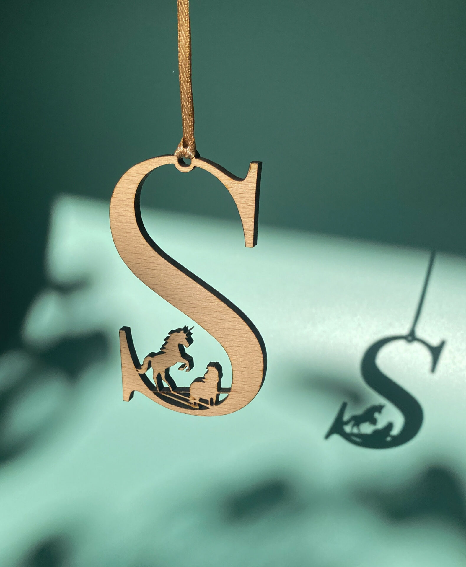 Believe in yourself , Unicorn Letter Initial 'S' Wooden decoration.