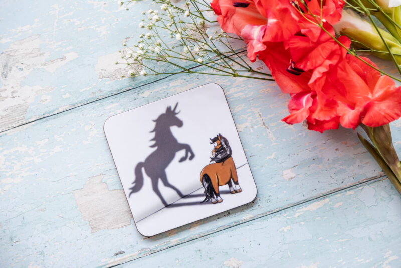 believe in yourself bay horse melamine coaster by Emily Cole Illustrations