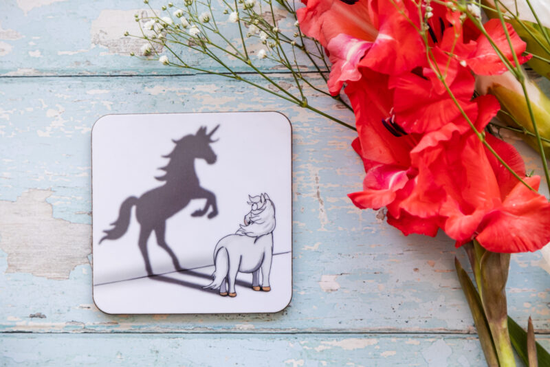 Believe in yourself grey pony melamine coaster