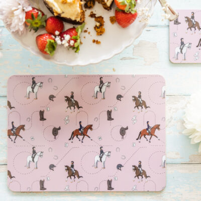 pink dressage horse pattern melamine placemat by Emily Cole illustrations