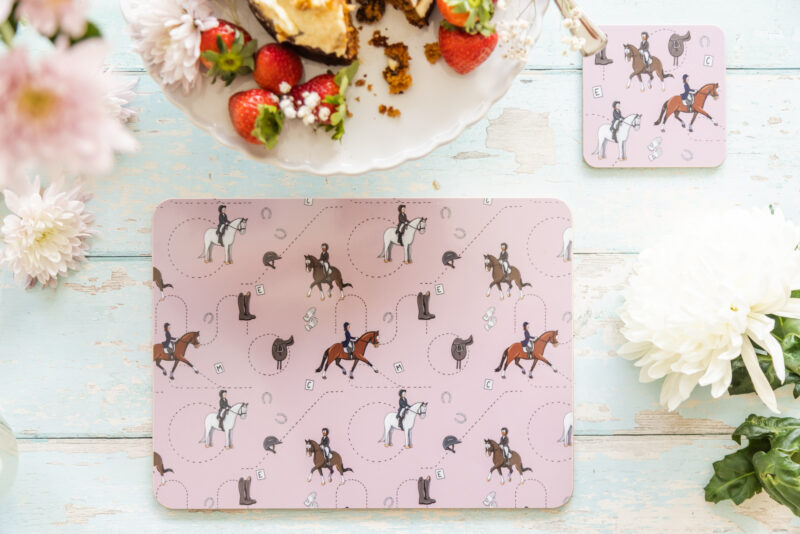 pink dressage horse pattern melamine placemat by Emily Cole illustrations