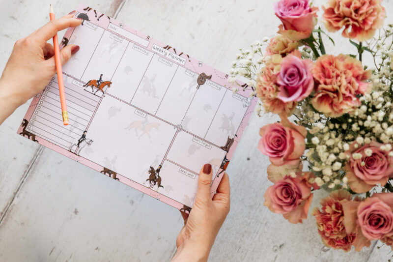 Pink Dressage Horse Desk Planner - Equine Stationery