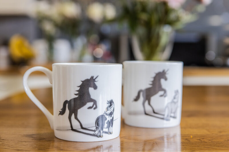 Piebald and Grey Horse Fine Bone China Mugs Side by Side