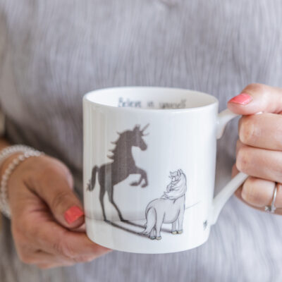 Grey Horse Fine Bone China Mug Design with Unicorn Shadow.