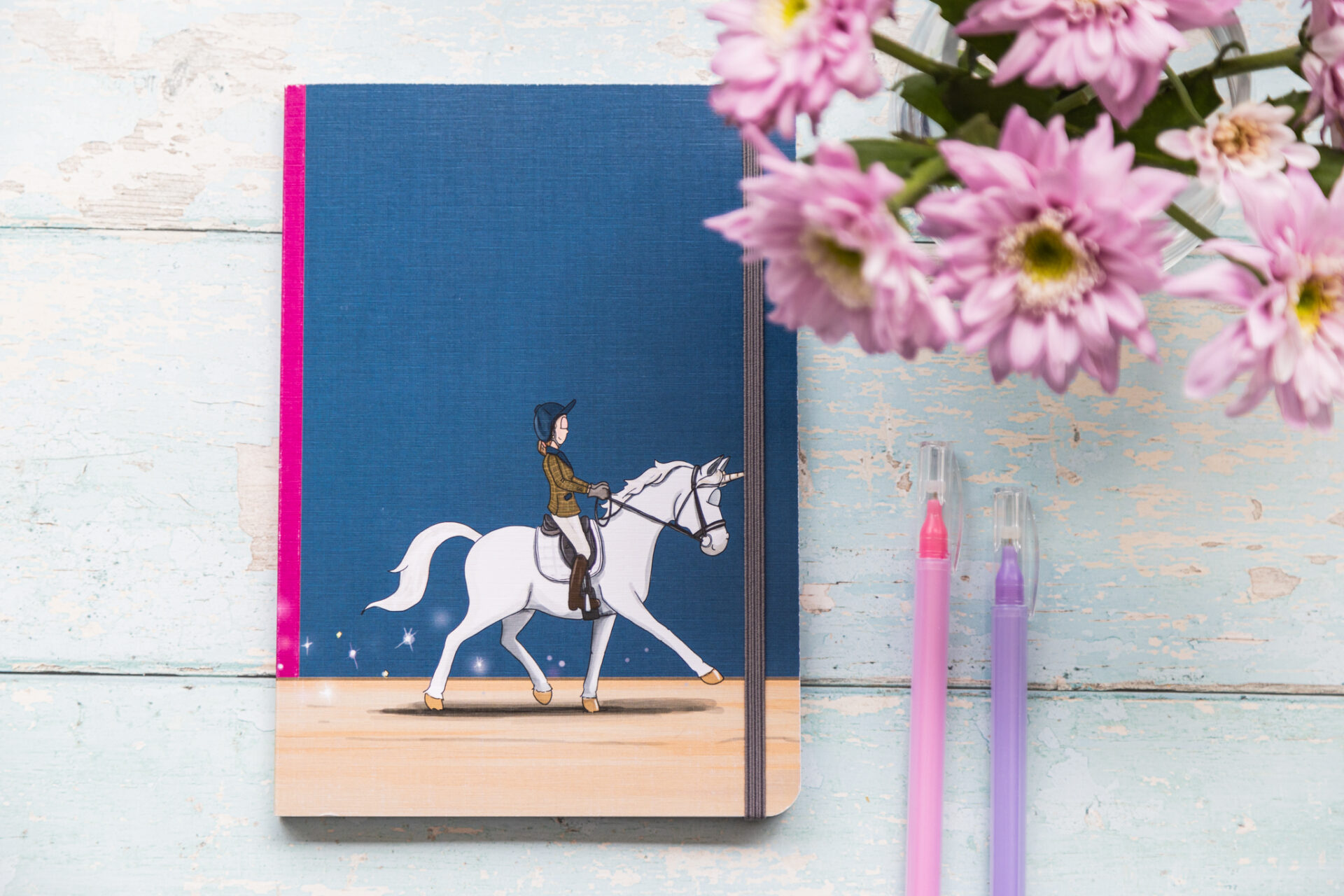 Grey Unicorn Notebook, Navy Soft notebook.