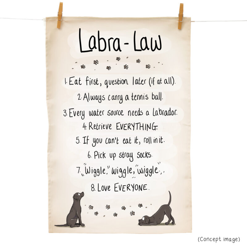 Labra-law tea towel funny dog labrador tea towel by emily cole illustrations