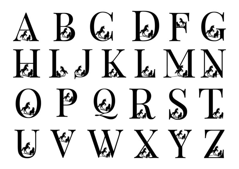 Concept Image of all Initials for Wooden Unicorn Decoration