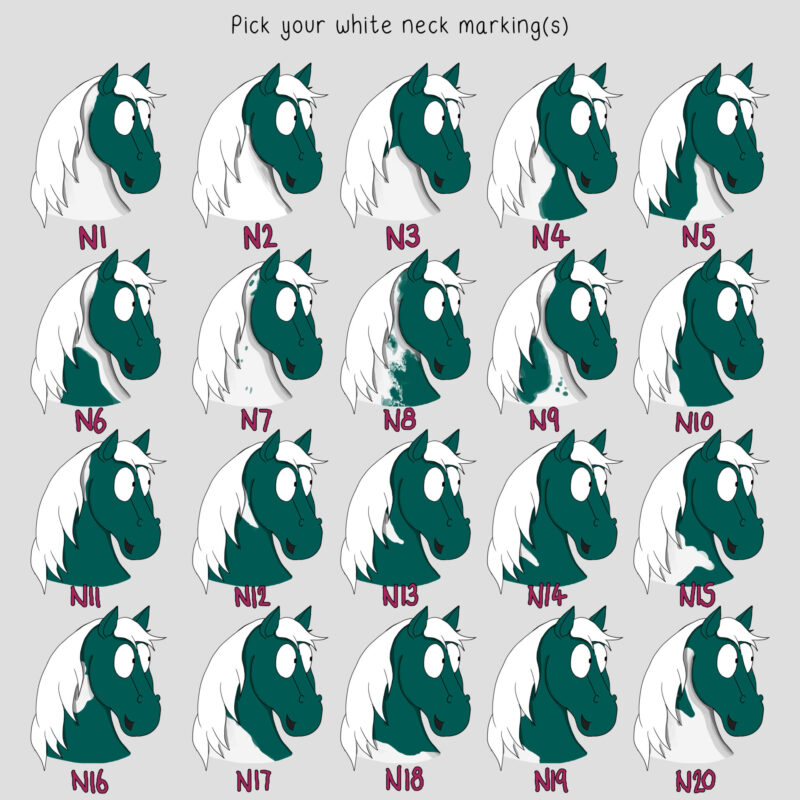 Custom Horse Illustration, mane and neck marking options for coloured horse.