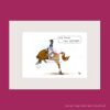 Mounted art print showing a chestnut dressage horse leaping with the rider. A thought bubble says ' Think dressage. THINK DRESSAGE!'