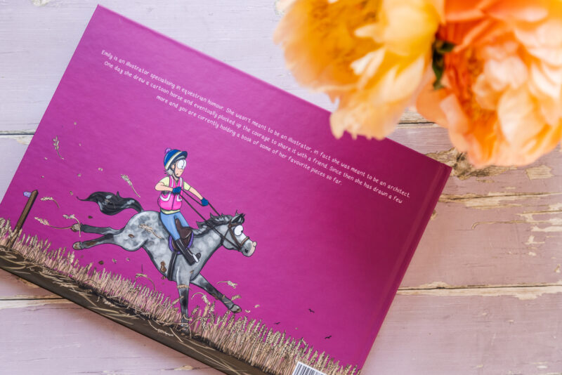 Back cover of A book of Things I drew, A collection of Illustrations by world renowned equine illustrator Emily Cole.