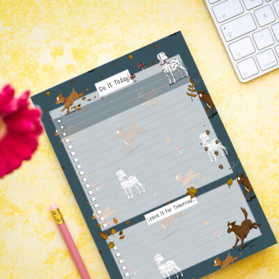 Whole pad New Muddy Paws dog patterned to-do list by Emily Cole Illustrations