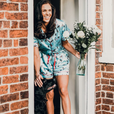 Women wearing Dressage dreams Pyjama set by Emily Cole Illustrations.
