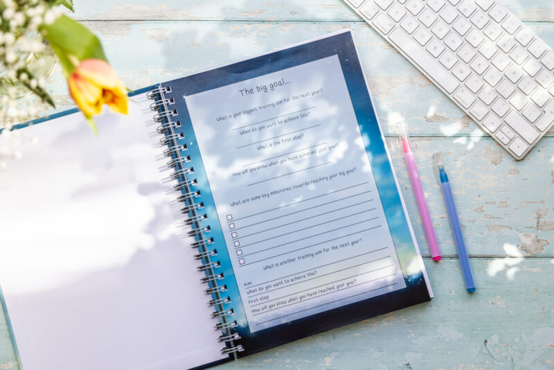 Open training diary by Emily Cole showing big goal page