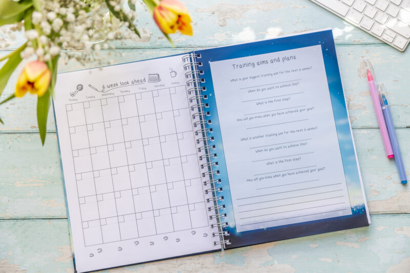 The Training diary by Emily Cole open on goa page and 6 week look ahead