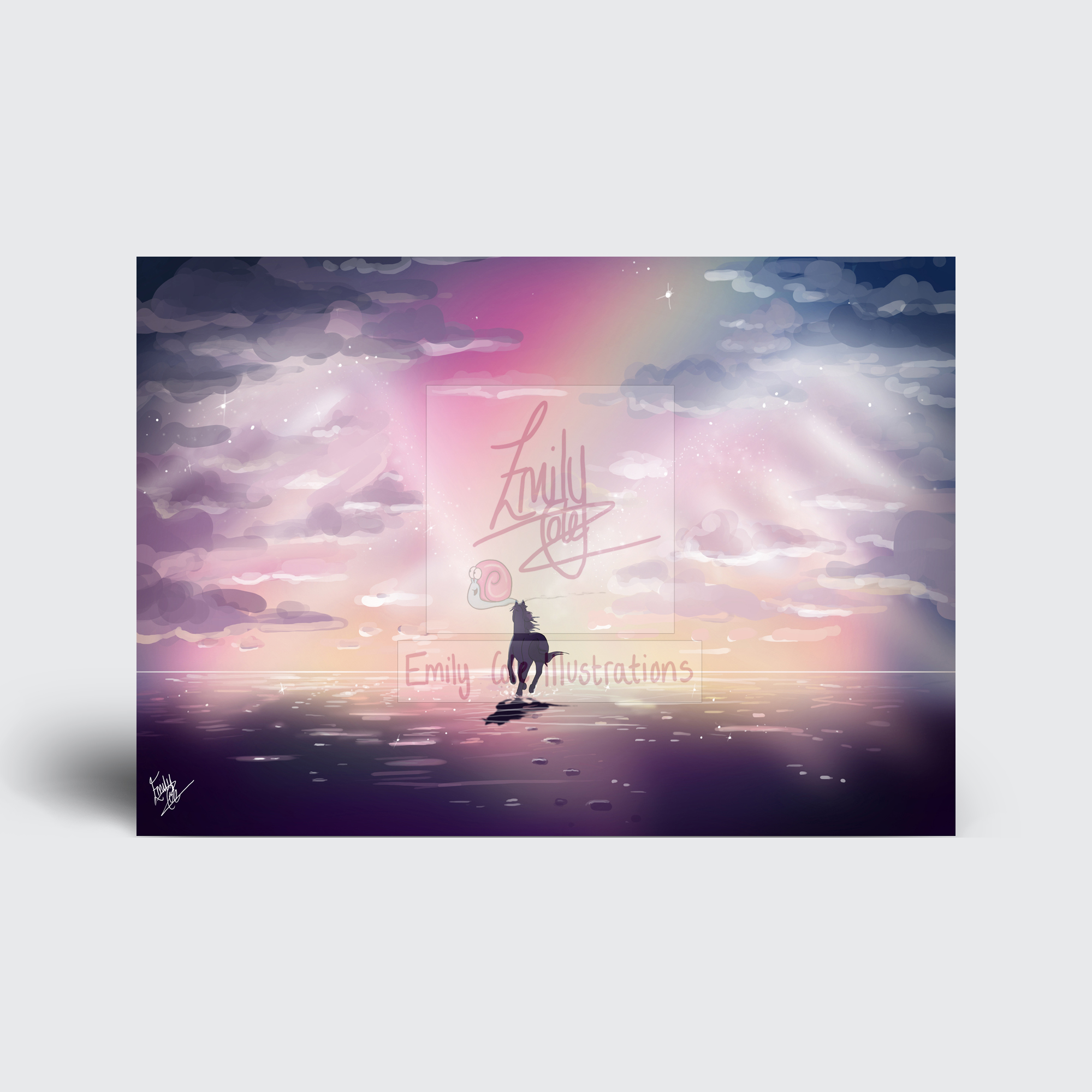 Adventure Horse Greeting Card. Featuring a horse galloping towards a tranquil sunset.