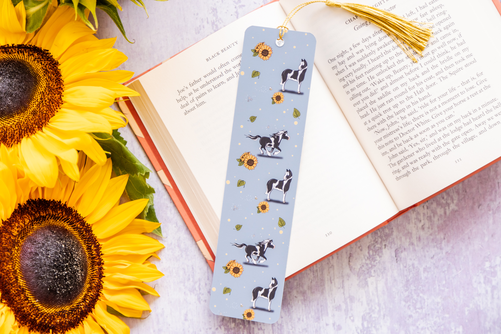 'Piebald Horse & Sunflowers' Pattern Bookmark - Image 2