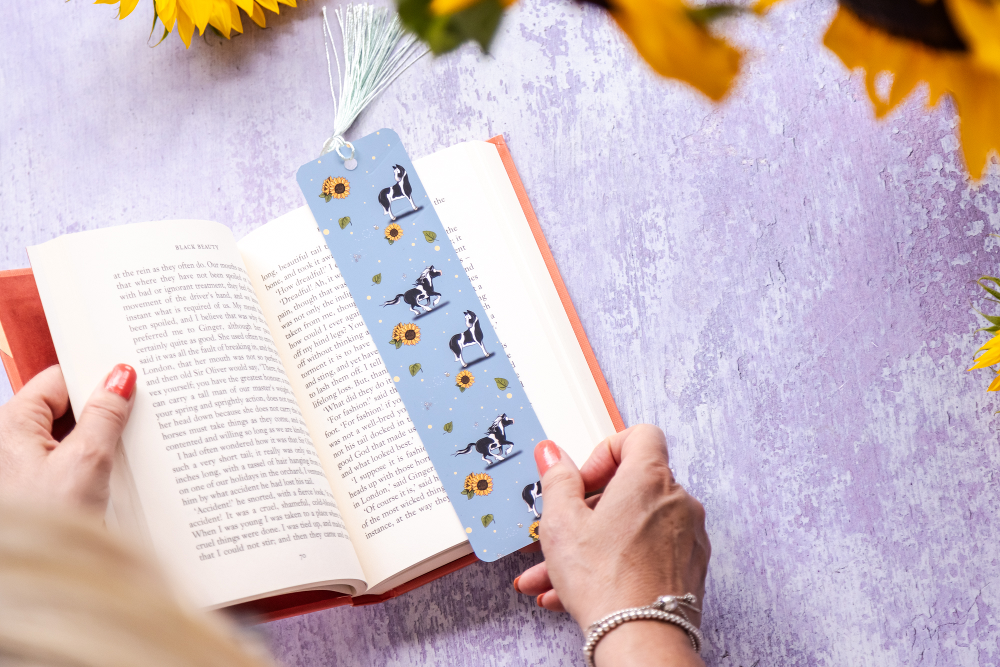 'Piebald Horse & Sunflowers' Pattern Bookmark