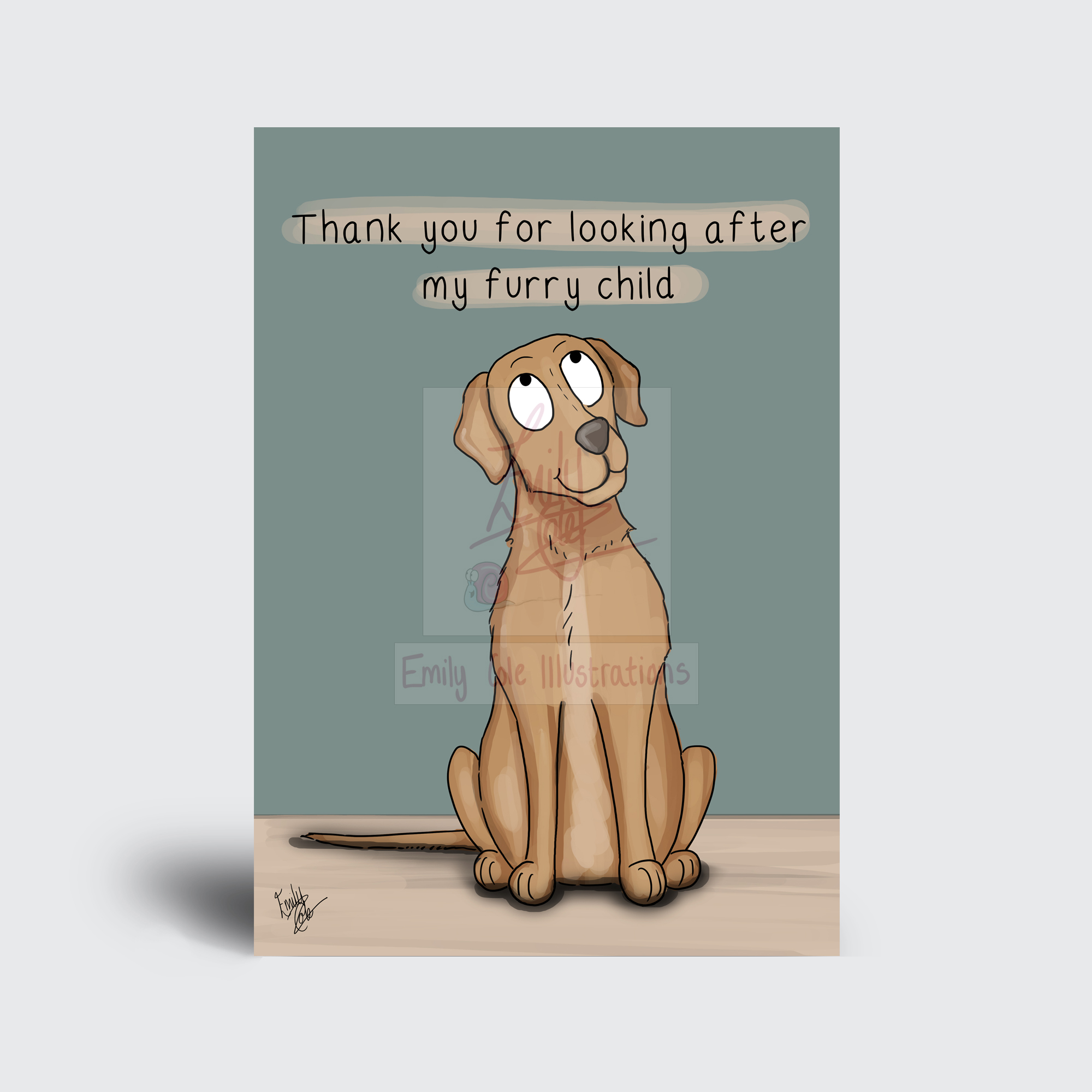 Thank you for looking after my furry child Yellow Labrador Greeting Card by Emily Cole Illustrations