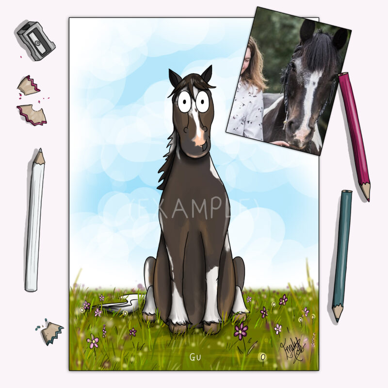 Personalised horse drawing - bespoke colour print by Emily cole illustrations example