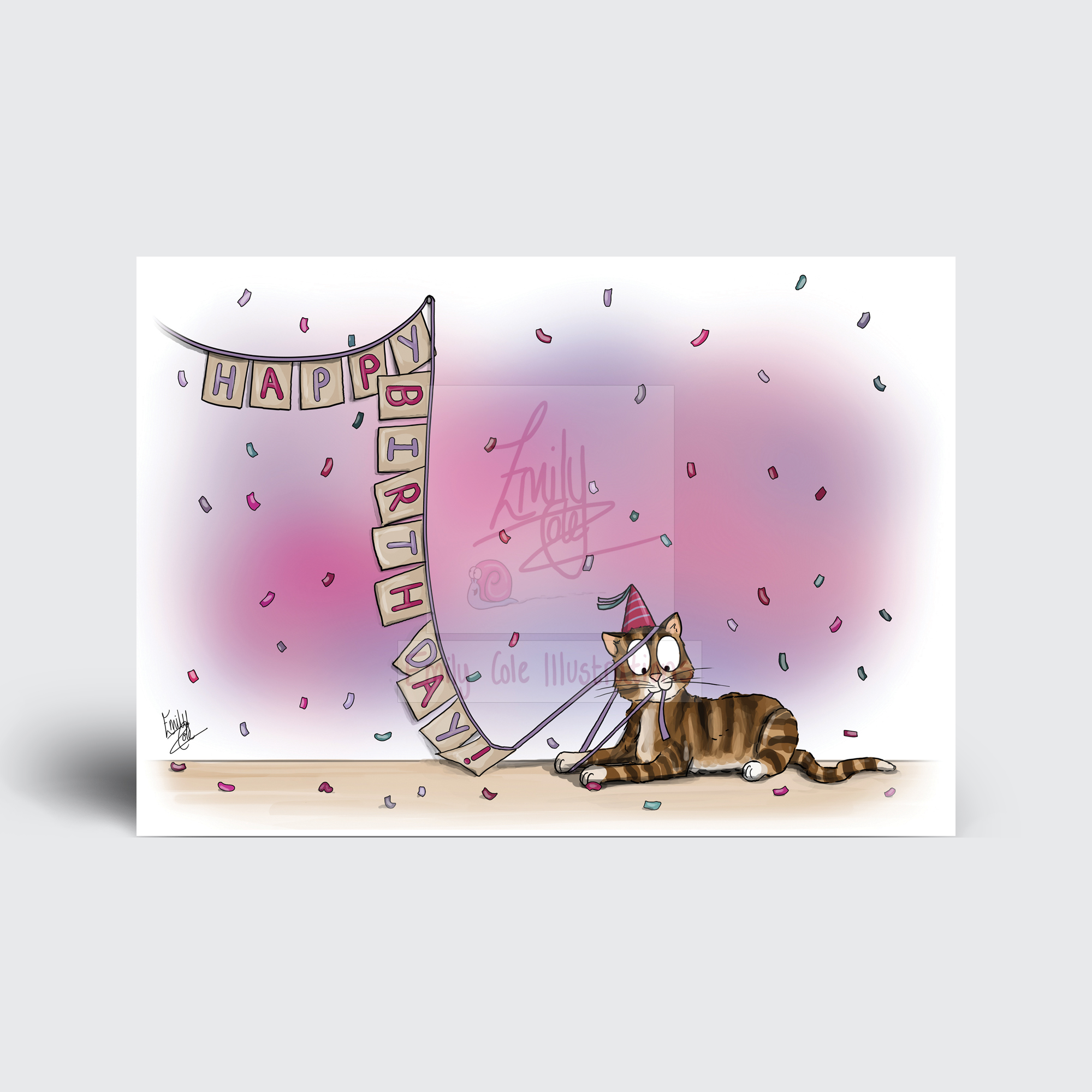 Happy Birthday Greeting Card by Emily Cole Illustrations Tabby Cat