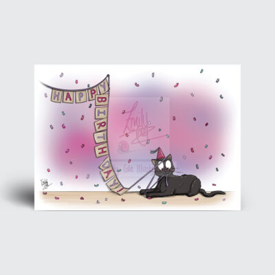 Happy Birthday Greeting Card by Emily Cole Illustrations Black Cat