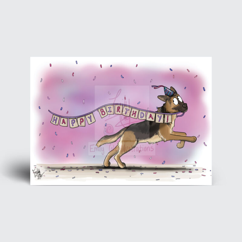 Happy Birthday Greeting Card by Emily Cole Illustrations German Shepherd dog