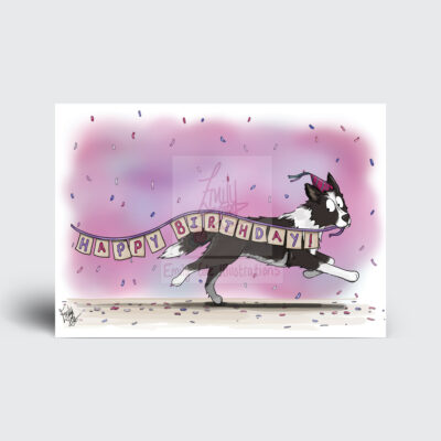 Happy Birthday Greeting Card by Emily Cole Illustrations border collie dog