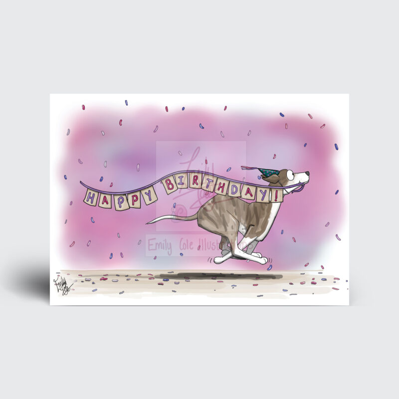 Happy Birthday Greeting Card by Emily Cole Illustrations whippet Greyhound Dog