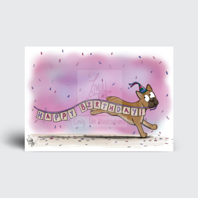 Happy Birthday Greeting Card by Emily Cole Illustrations fawn Frenchie dog