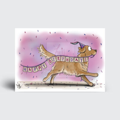 Happy Birthday Greeting Card by Emily Cole Illustrations golden retriever dog