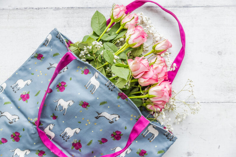 Beautiful Grey Horse & Roses Patterned Cotton Tote Bag, with Zip by Emily Cole Illustrations.