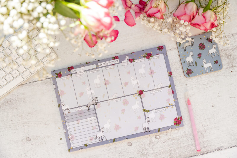 Grey Horse with Roses Horse Design A4 Desk Planner by Emily Cole Illustrations