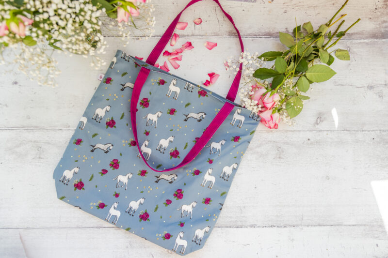 Beautiful Grey Horse & Roses Patterned Cotton Tote Bag, with Zip by Emily Cole Illustrations.