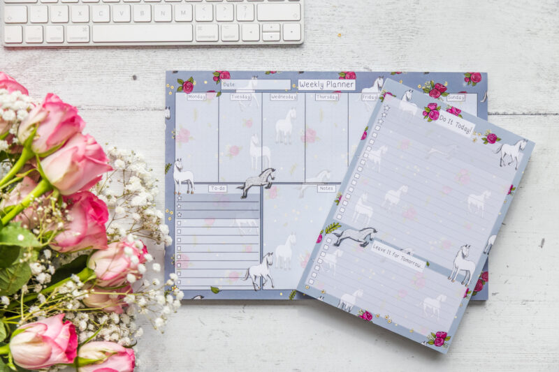 Beautiful Grey Horse Patterned stationery Set. Grey Horses are complimented by delicate Pink Roses upon a Powder Blue Background.