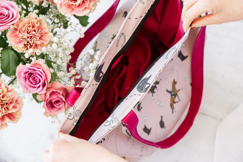 Pink Dressage Horse oversized tote bag with zip by Emily Cole Illustrations.
