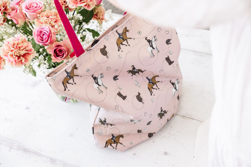 Pink Dressage Horse oversized tote bag with zip