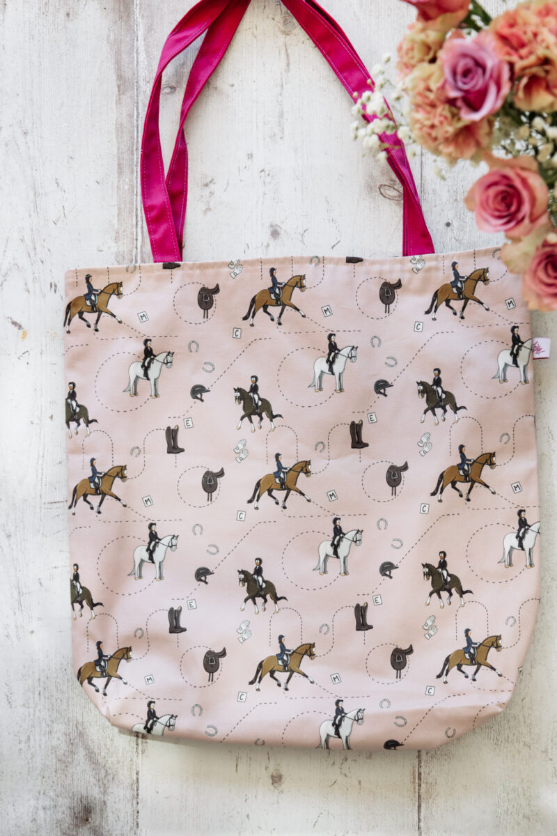 Pink Dressage Horse oversized tote bag with zip