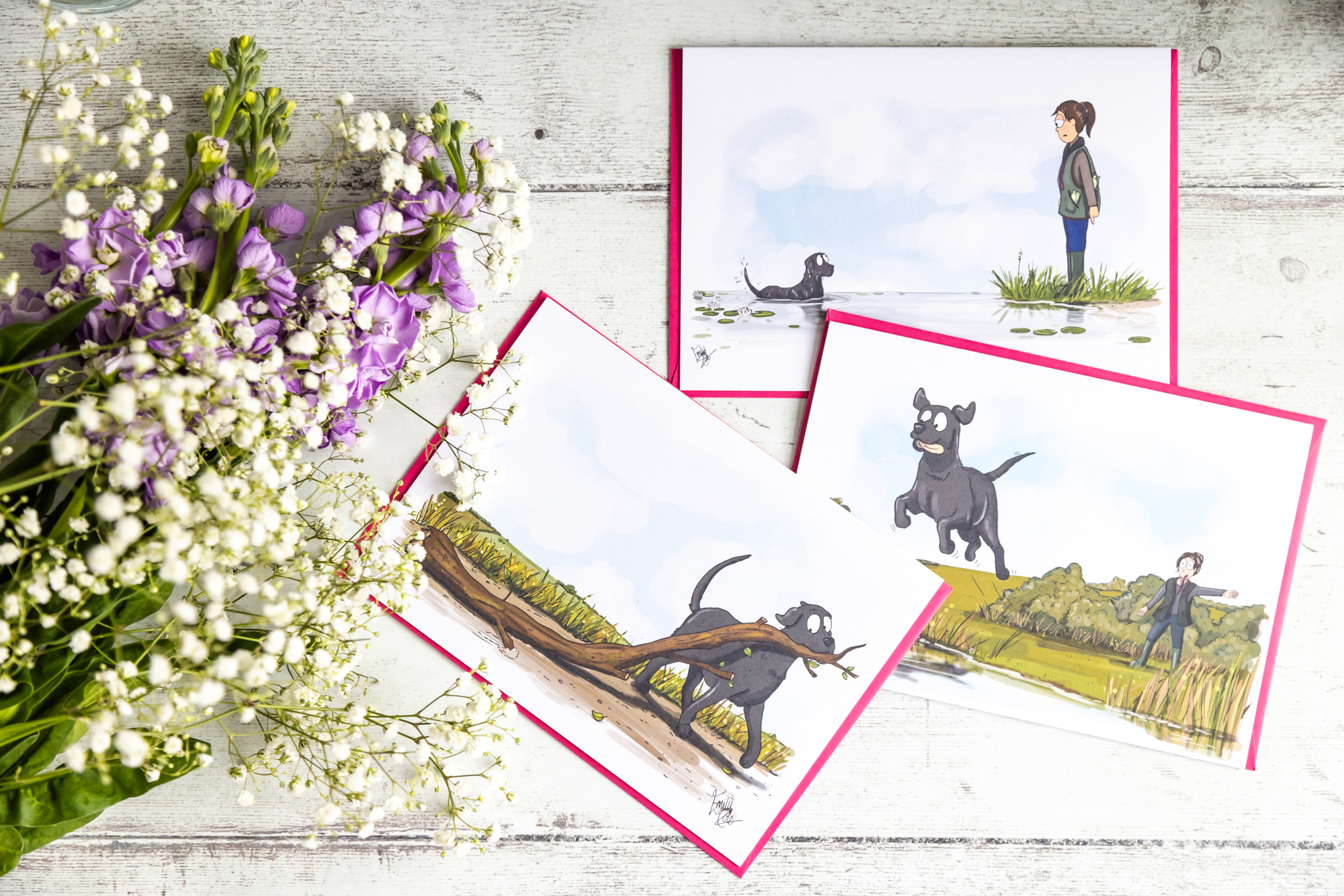 Working Black Labrador funny illustrated greeting cards by Emily Cole Illustrations