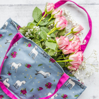 Beautiful Grey Horse & Roses Patterned Cotton Tote Bag, with Zip by Emily Cole Illustrations.