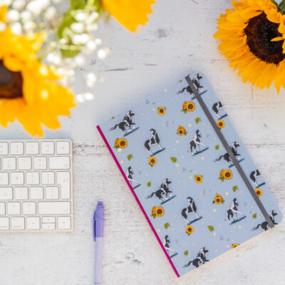 Piebald horses patterned notebook angled view