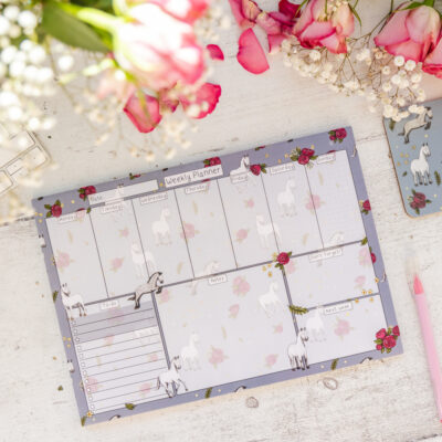 Grey Horse with Roses Horse Design A4 Desk Planner by Emily Cole Illustrations