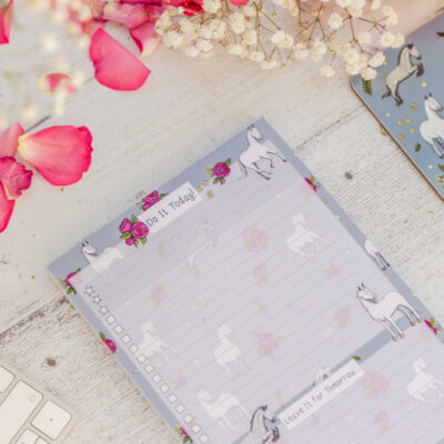 Close up Photograph of the Grey Horse and Rose Patterned To-Do List.