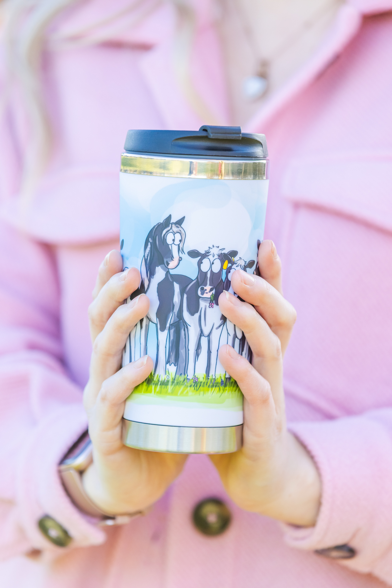 Cow Piebald Horse Pony Travel Mug by Emily Cole Illustrations