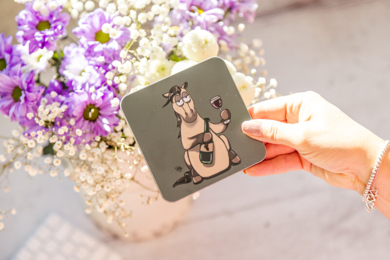 ‘Pass the Wine’ Funny Horse Melamine Coaster by Emily Cole Illustrations