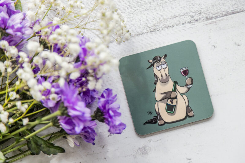 ‘Pass the Wine’ Funny Horse Melamine Coaster by Emily Cole Illustrations