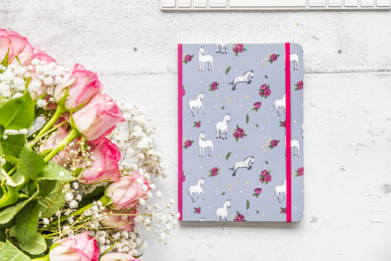 Grey horse patterned perfect bound notebook front cover