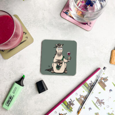 Pass the Wine Sugarplum companion pony funny horse coaster by Emily Cole Illustrations